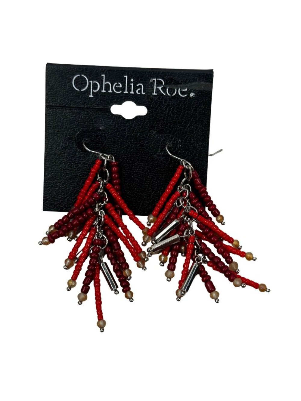 Ophelia Roe Women's Dangly Wire Hook Earrings Red Silver New